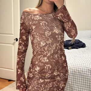 Amazon Brown Floral Long Sleeve Dress
